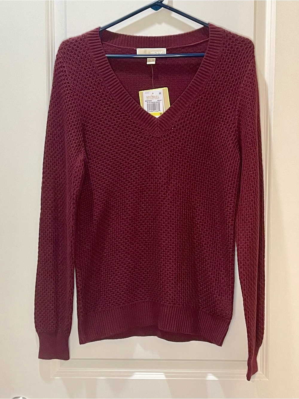 Michael Kors Textured V-Neck Sweater - Wine NWT M